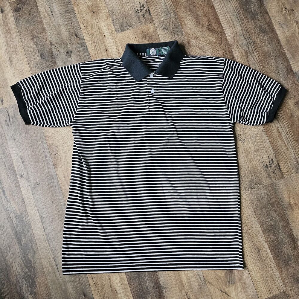 Timber Trail Polo Shirt Mens Medium Black Strips Short Sleeve. In great used...